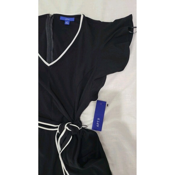 NWT $60 Apt 9 Black White Midi Cropped Wide Leg Ruffled  Sleeve Jumpsuit Sz S - Picture 7 of 12